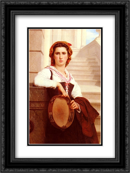 La Bohemienne 18x24 Black Ornate Wood Framed Art Print Poster with Double Matting by Cot, Pierre Auguste