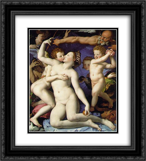 Venus, Cupide and the Time 20x22 Black Ornate Wood Framed Art Print Poster with Double Matting by Bronzino, Agnolo