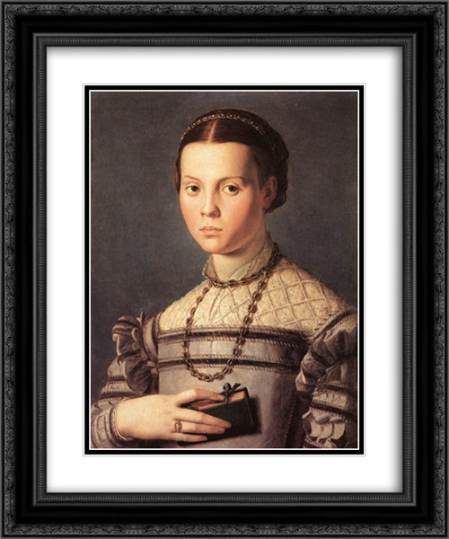 Portrait of a Young Girl 20x24 Black Ornate Wood Framed Art Print Poster with Double Matting by Bronzino, Agnolo