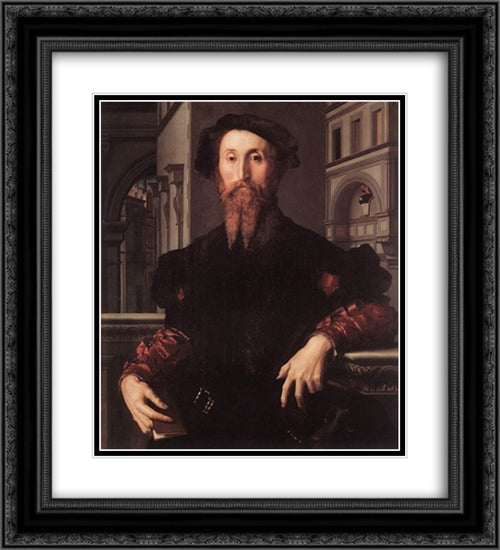 Portrait of Bartolomeo Panciatichi 20x22 Black Ornate Wood Framed Art Print Poster with Double Matting by Bronzino, Agnolo