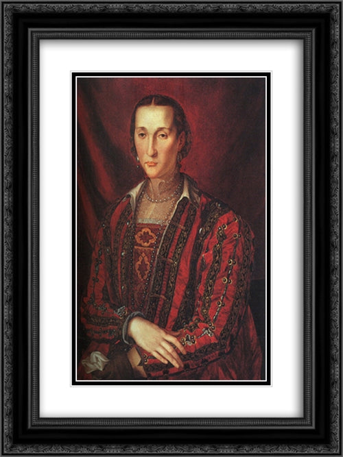 Portrait of Eleanora di Toledo 18x24 Black Ornate Wood Framed Art Print Poster with Double Matting by Bronzino, Agnolo
