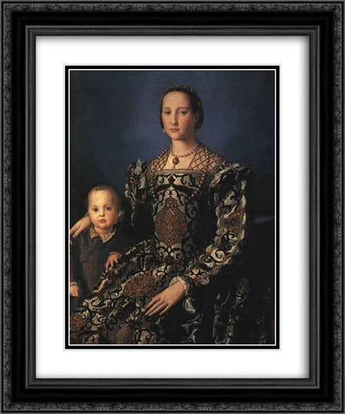 Eleonora of Toledo with her Son Giovanni de' Medici 20x24 Black Ornate Wood Framed Art Print Poster with Double Matting by Bronzino, Agnolo