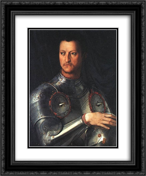 Cosimo I de' Medici in Armour 20x24 Black Ornate Wood Framed Art Print Poster with Double Matting by Bronzino, Agnolo