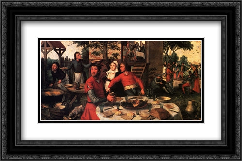 Peasant's Feast 24x16 Black Ornate Wood Framed Art Print Poster with Double Matting by Aertsen, Pieter