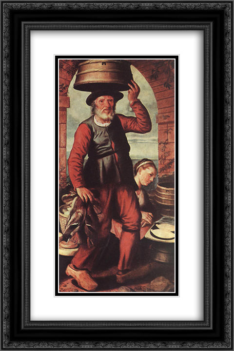 Market Scene 16x24 Black Ornate Wood Framed Art Print Poster with Double Matting by Aertsen, Pieter