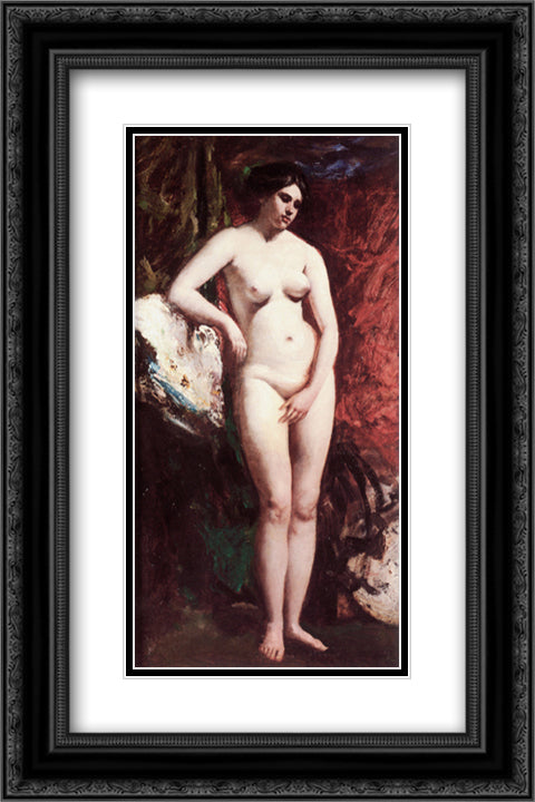 Standing Nude 16x24 Black Ornate Wood Framed Art Print Poster with Double Matting by Etty, William