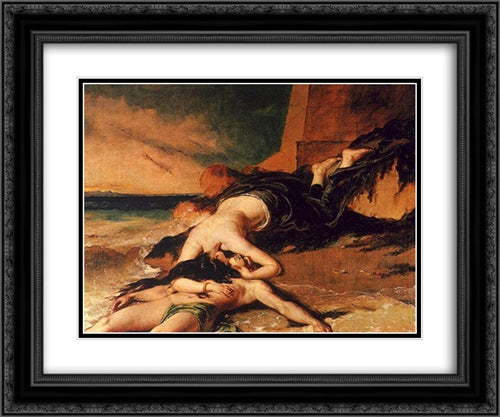 Hero and Leander 24x20 Black Ornate Wood Framed Art Print Poster with Double Matting by Etty, William