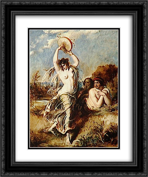 Bacchante Playing the Tambourine 20x24 Black Ornate Wood Framed Art Print Poster with Double Matting by Etty, William