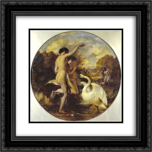 Female Bathers Surprised by a Swan 20x20 Black Ornate Wood Framed Art Print Poster with Double Matting by Etty, William