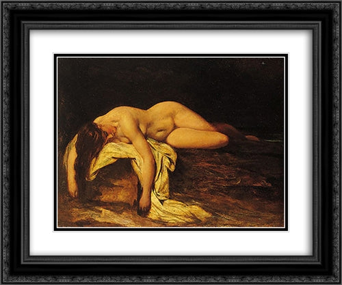 Nude Woman Asleep 24x20 Black Ornate Wood Framed Art Print Poster with Double Matting by Etty, William