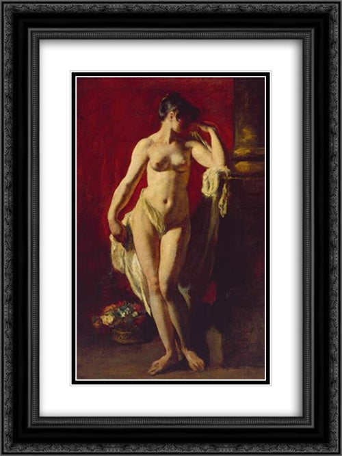 Standing Female Nude 18x24 Black Ornate Wood Framed Art Print Poster with Double Matting by Etty, William