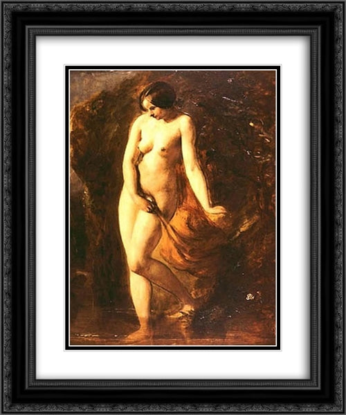 The Bather 20x24 Black Ornate Wood Framed Art Print Poster with Double Matting by Etty, William