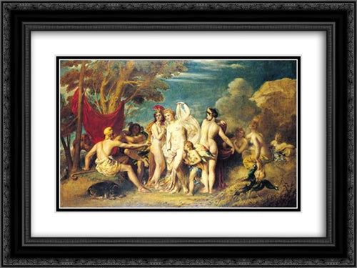 The Judgement of Paris 24x18 Black Ornate Wood Framed Art Print Poster with Double Matting by Etty, William