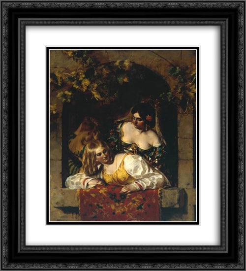 Window in Venice, during a Fiesta 20x22 Black Ornate Wood Framed Art Print Poster with Double Matting by Etty, William