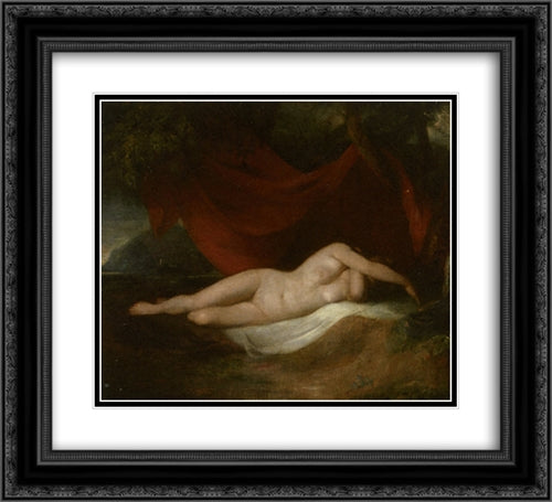 Reclining Female Nude 22x20 Black Ornate Wood Framed Art Print Poster with Double Matting by Etty, William