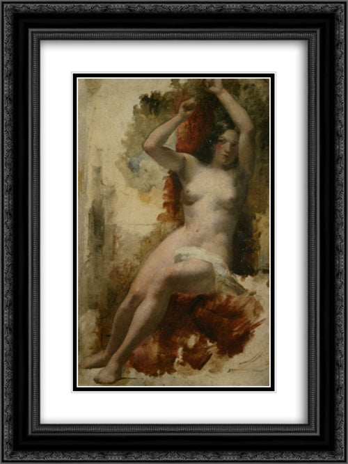 Study of a Seated Nude 18x24 Black Ornate Wood Framed Art Print Poster with Double Matting by Etty, William