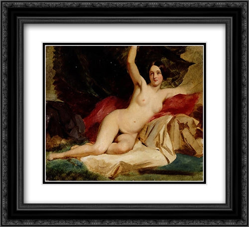 Female Nude in a Landscape 22x20 Black Ornate Wood Framed Art Print Poster with Double Matting by Etty, William