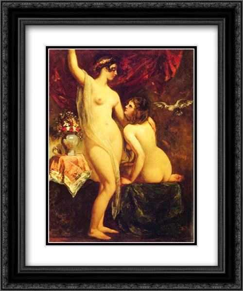 Two Nudes In An Interior 20x24 Black Ornate Wood Framed Art Print Poster with Double Matting by Etty, William