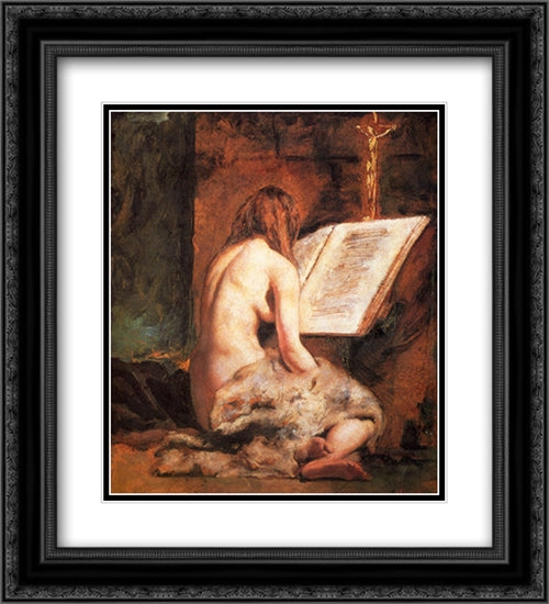 The Penitent Magdalen 20x22 Black Ornate Wood Framed Art Print Poster with Double Matting by Etty, William