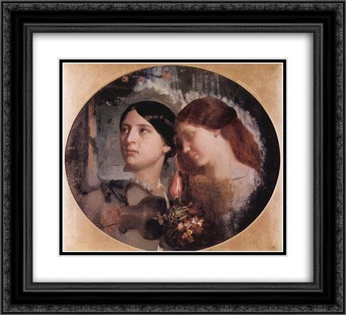 Two Women with a Bouquet of Flowers 22x20 Black Ornate Wood Framed Art Print Poster with Double Matting by Gleyre, Charles