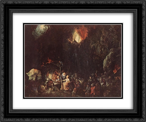 Temptation of St Anthony 24x20 Black Ornate Wood Framed Art Print Poster with Double Matting by Brueghel, Jan the Elder