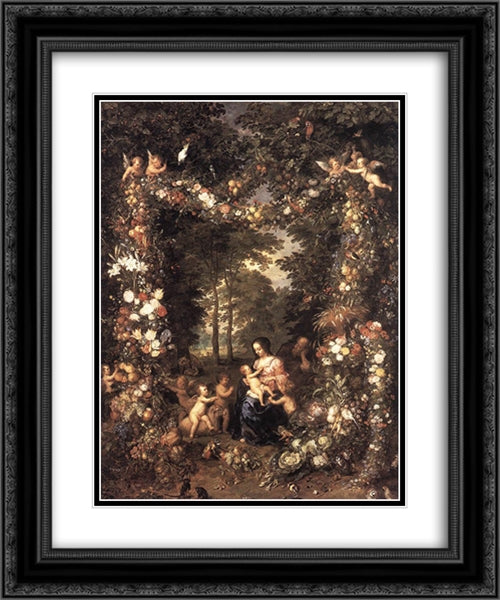 The Holy Family 20x24 Black Ornate Wood Framed Art Print Poster with Double Matting by Brueghel, Jan the Elder