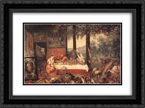 The Sense of Taste 24x18 Black Ornate Wood Framed Art Print Poster with Double Matting by Brueghel, Jan the Elder