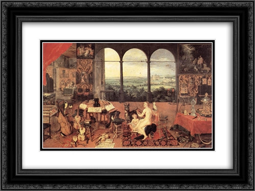 The Sense of Hearing 24x18 Black Ornate Wood Framed Art Print Poster with Double Matting by Brueghel, Jan the Elder