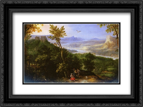 An Extensive Landscape With Figures On A Wooded Path 24x18 Black Ornate Wood Framed Art Print Poster with Double Matting by Brueghel, Jan the Elder