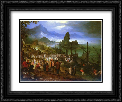 Christ Preaching At The Seaport 24x20 Black Ornate Wood Framed Art Print Poster with Double Matting by Brueghel, Jan the Elder