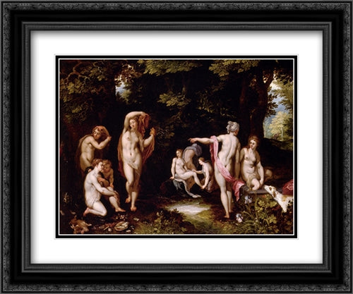 Diana And Actaeon 24x20 Black Ornate Wood Framed Art Print Poster with Double Matting by Brueghel, Jan the Elder