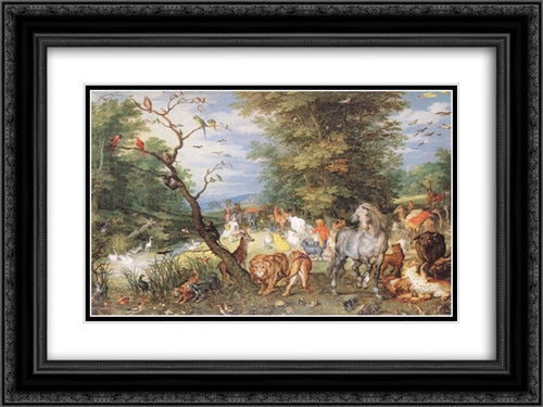 The Animals Entering the Ark 24x18 Black Ornate Wood Framed Art Print Poster with Double Matting by Brueghel, Jan the Elder