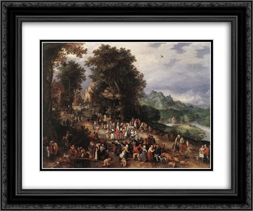 A Flemish Fair 24x20 Black Ornate Wood Framed Art Print Poster with Double Matting by Brueghel, Jan the Elder