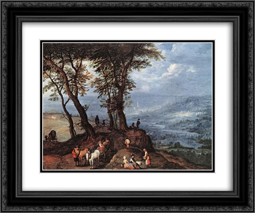 Going to the Market 24x20 Black Ornate Wood Framed Art Print Poster with Double Matting by Brueghel, Jan the Elder