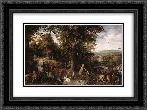 Garden of Eden 24x18 Black Ornate Wood Framed Art Print Poster with Double Matting by Brueghel, Jan the Elder