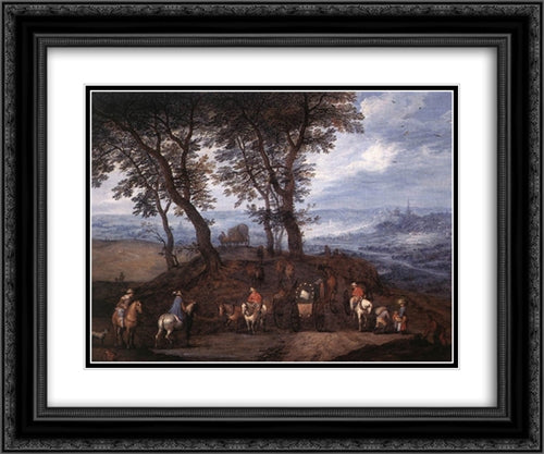 Travellers on the Way 24x20 Black Ornate Wood Framed Art Print Poster with Double Matting by Brueghel, Jan the Elder