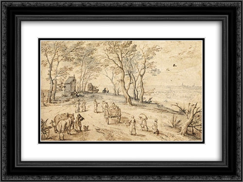 Villagers on their Way to Market 24x18 Black Ornate Wood Framed Art Print Poster with Double Matting by Brueghel, Jan the Elder