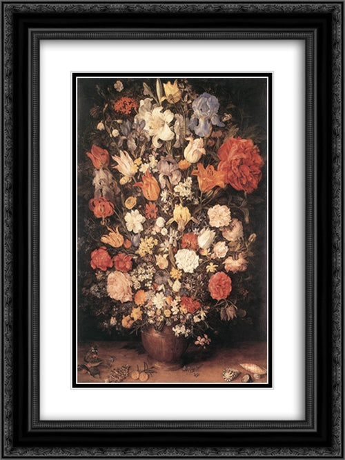 Bouquet 18x24 Black Ornate Wood Framed Art Print Poster with Double Matting by Brueghel, Jan the Elder