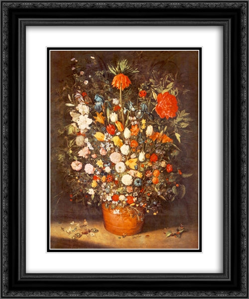 Bouquet 20x24 Black Ornate Wood Framed Art Print Poster with Double Matting by Brueghel, Jan the Elder