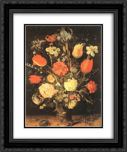 Flowers 20x24 Black Ornate Wood Framed Art Print Poster with Double Matting by Brueghel, Jan the Elder