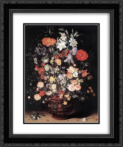 Flowers in a Vase 20x24 Black Ornate Wood Framed Art Print Poster with Double Matting by Brueghel, Jan the Elder