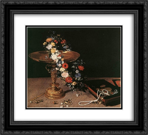 Still'Life with Garland of Flowers and Golden Tazza 22x20 Black Ornate Wood Framed Art Print Poster with Double Matting by Brueghel, Jan the Elder