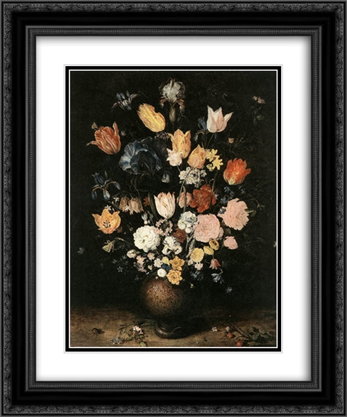 Bouquet of Flowers 20x24 Black Ornate Wood Framed Art Print Poster with Double Matting by Brueghel, Jan the Elder