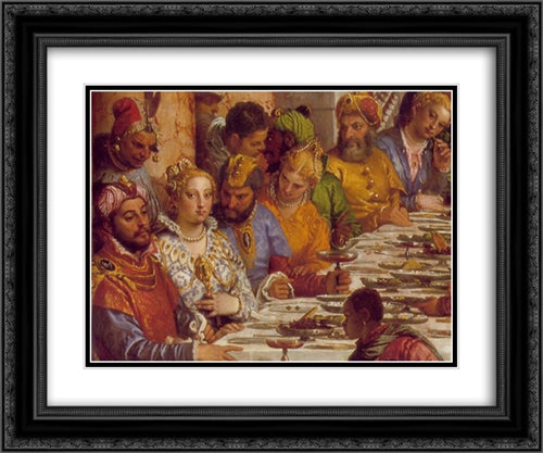 The Marriage at Cana [detail: 1] 24x20 Black Ornate Wood Framed Art Print Poster with Double Matting by Veronese, Paolo
