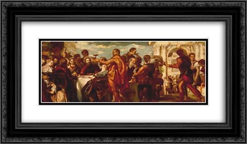 The Marriage at Cana 24x14 Black Ornate Wood Framed Art Print Poster with Double Matting by Veronese, Paolo