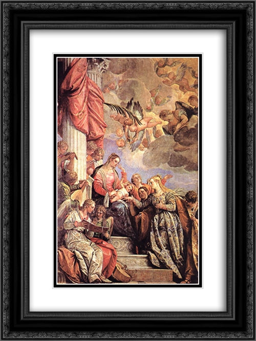 The Marriage of St Catherine 18x24 Black Ornate Wood Framed Art Print Poster with Double Matting by Veronese, Paolo