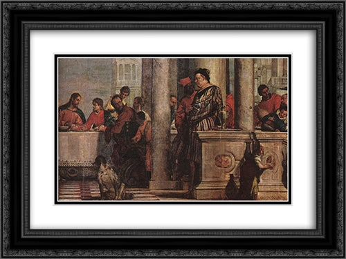Feast in the House of Levi [detail: 1] 24x18 Black Ornate Wood Framed Art Print Poster with Double Matting by Veronese, Paolo