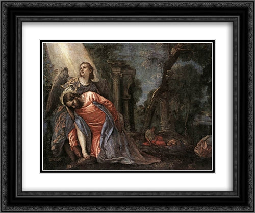 Christ in the Garden Supported by an Angel 24x20 Black Ornate Wood Framed Art Print Poster with Double Matting by Veronese, Paolo