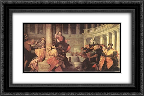 Jesus among the Doctors in the Temple 24x16 Black Ornate Wood Framed Art Print Poster with Double Matting by Veronese, Paolo