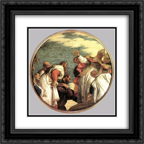 The People of Myra Welcoming St. Nicholas 20x20 Black Ornate Wood Framed Art Print Poster with Double Matting by Veronese, Paolo